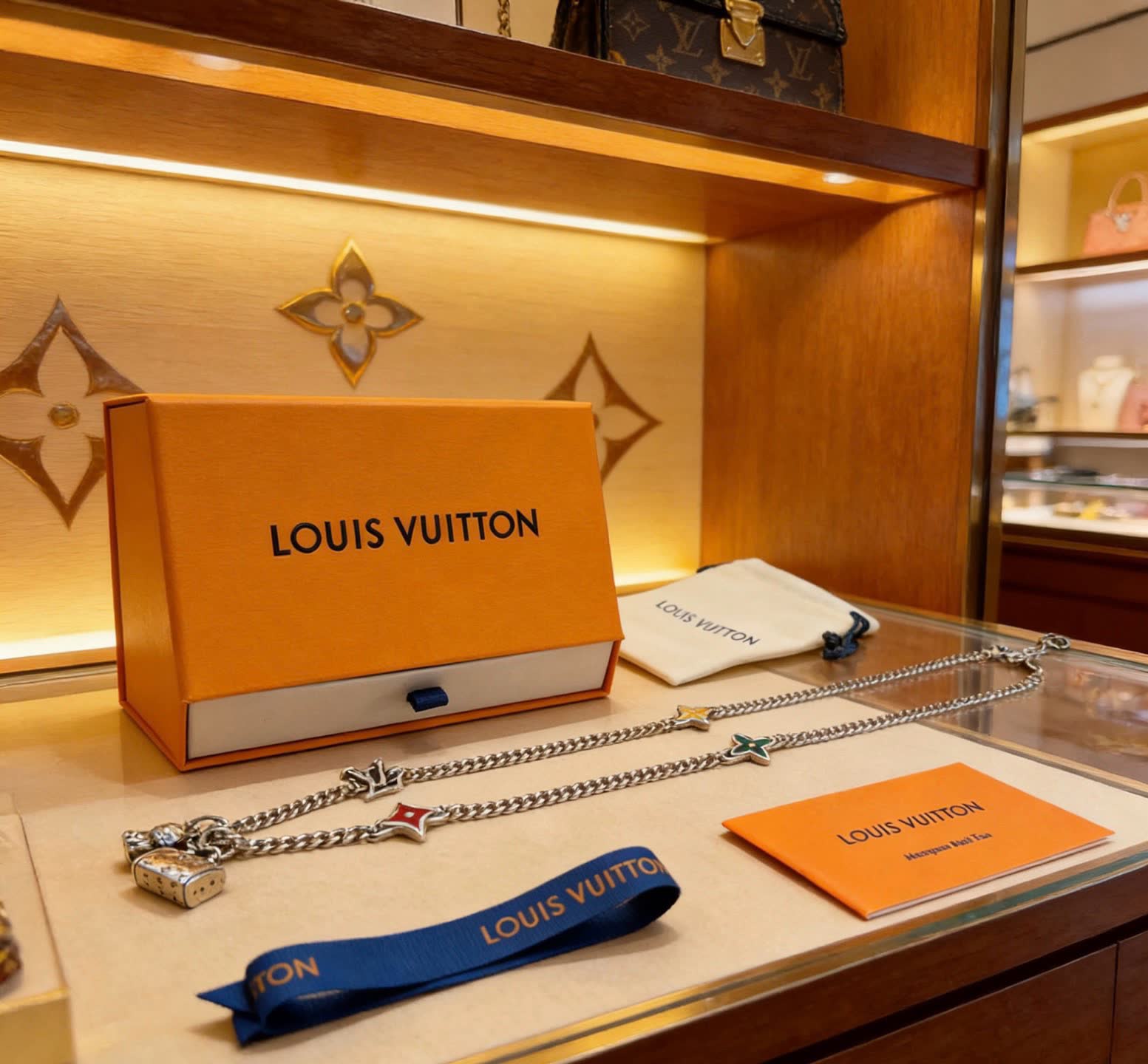 Louis Vuitton Silver Chain Necklace with Charms